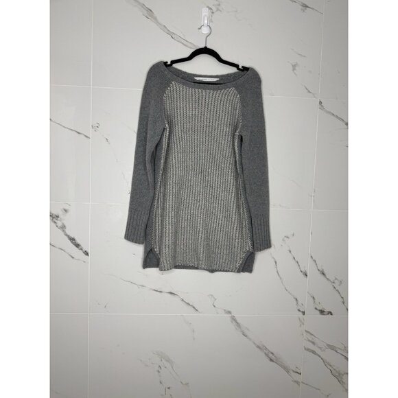 ATHLETA L Sierra Tunic Sweater Gray White Wool Cashmere Long Chunky Warm Cozy - Picture 1 of 9